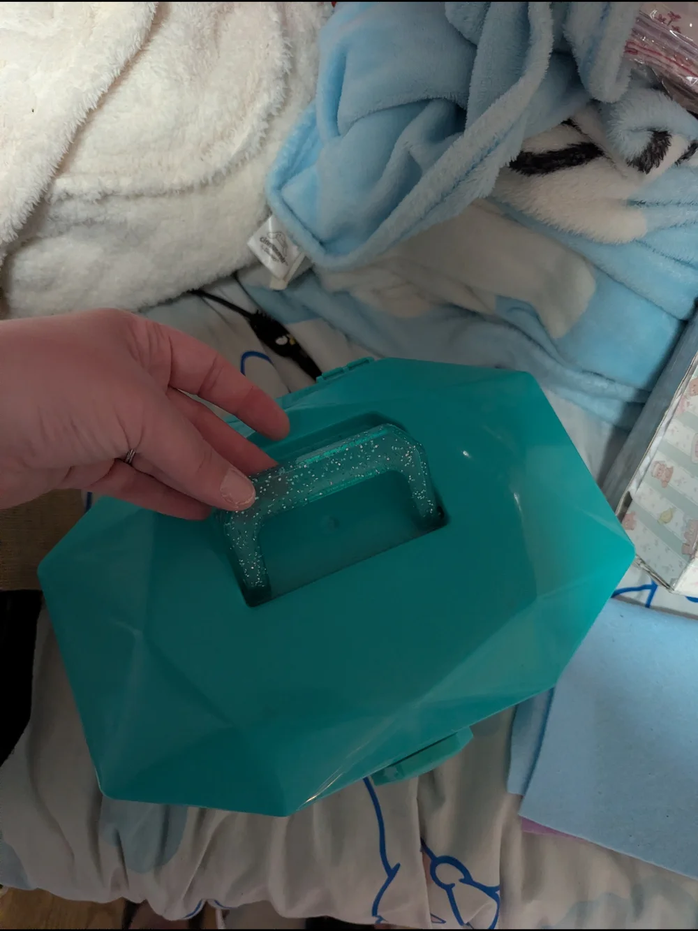 Teal Gem-Shaped Makeup Cases Craft Storage Boxes